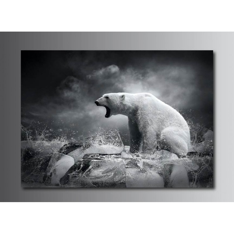 Tableau ours noir et blanc 4 tableaux toile deco rectangle ours polaire noir et blanc