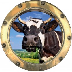 Sticker hublot trompe L'oeil Vache