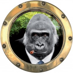 Sticker hublot trompe L'oeil Gorille qui fume