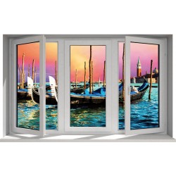 Sticker Fenêtre trompe l'oeil Les Gondoles à Venise