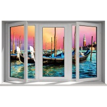 Sticker Fenêtre trompe l'oeil Les Gondoles à Venise