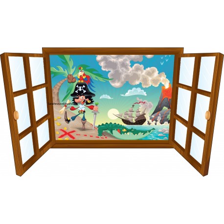 Sticker enfant fenêtre Pirate et bateau