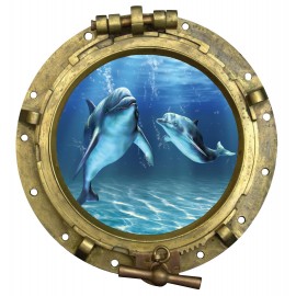 Sticker Hublot Dauphins vue sous marine