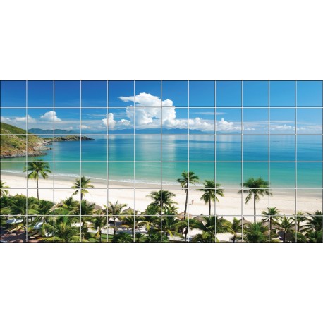Stickers carrelage mural Plage palmiers