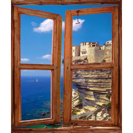 Stickers fenêtre trompe l'oeil La Corse Bonifacio