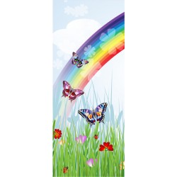 Stickers porte enfant Papillons Arc en ciel+