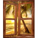 Stickers fenêtre trompe l'oeil Coucher de soleil sur plage