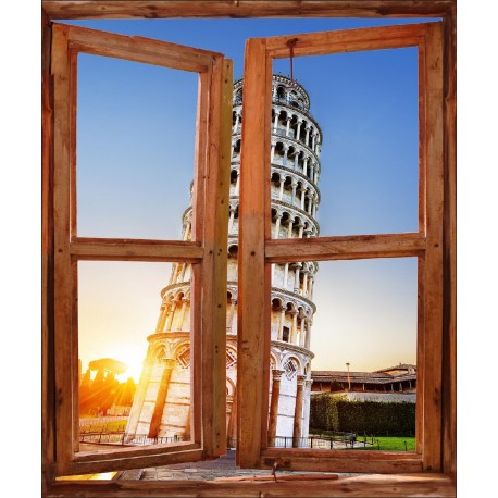 Stickers fenêtre trompe l'oeil Tour de pise Italie