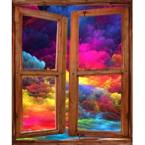 Stickers fenêtre trompe l'oeil Nuages multicolores