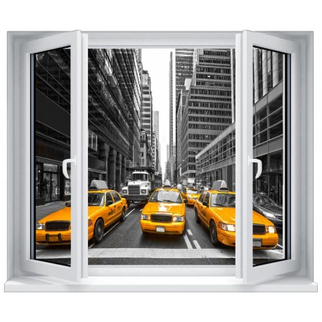 Stickers fenêtre déco : New York taxi jaune