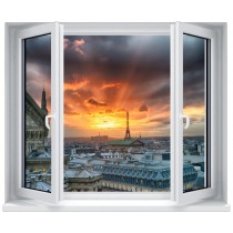 Stickers fenêtre déco : Coucher de soleil sur Paris