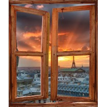 Stickers fenêtre trompe l'oeil Coucher de soleil sur Paris