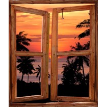 Stickers fenêtre trompe l'oeil Coucher de soleil sous les tropiques