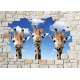 Stickers mural trompe l'oeil pierre déco Girafes