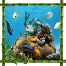 Sticker mural déco bambous Petits poissons et corails