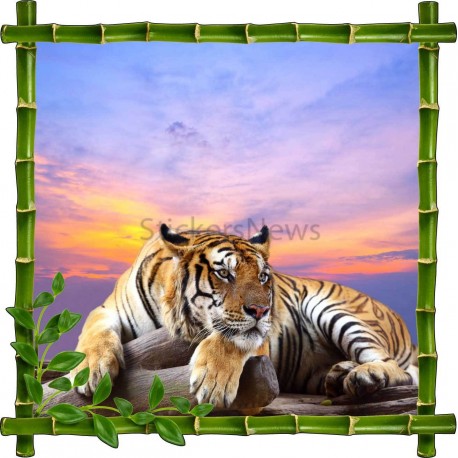Sticker mural déco bambous Tigre