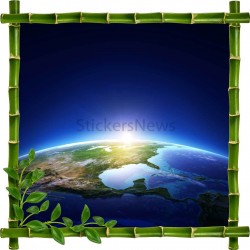 Sticker mural déco bambous Globe terrestre