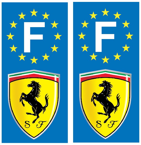2 Stickers autocollant plaque d'immatriculation Ferrari - Art Déco