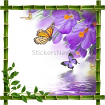 Sticker mural déco bambous Fleurs et Papillon