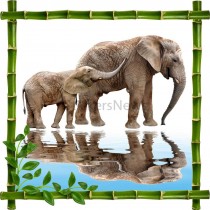 Sticker mural déco bambous Elephants