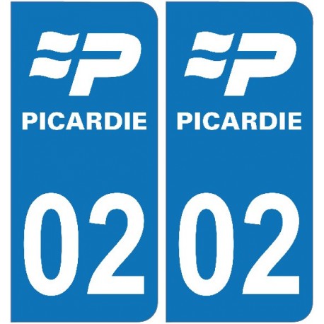 2 Stickers autocollant plaque d'immatriculation 02 - Aisne 