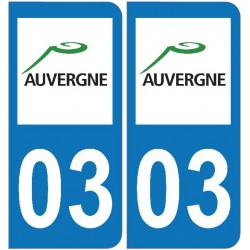2 Stickers autocollant plaque d'immatriculation 03 - Allier