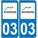 2 Stickers autocollant plaque d'immatriculation 03 - Allier