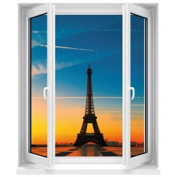 Sticker Fenêtre trompe l'oeil Tour Eiffel
