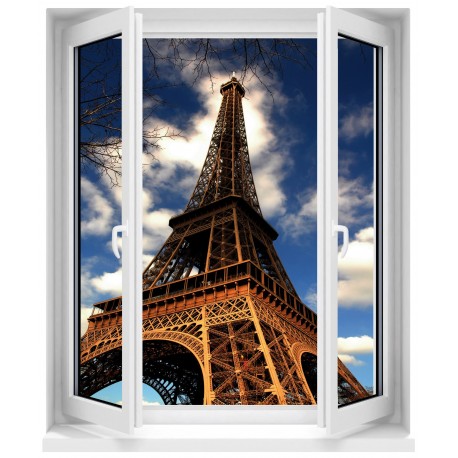 Sticker Fenêtre trompe l'oeil Tour Eiffel Sépia