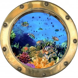 Sticker Sticker Autocollant pour salle de bains hublot récif de corail poissons 