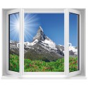 Sticker trompe l'oeil fenêtre Vue sur les Alpes