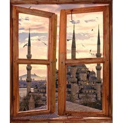 Sticker Fenêtre trompe l'oeil Vue sur une Mosquée