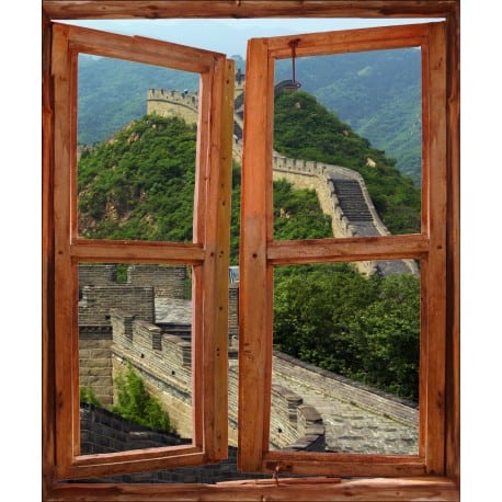 Sticker trompe l'oeil fenêtre déco Murail de Chine
