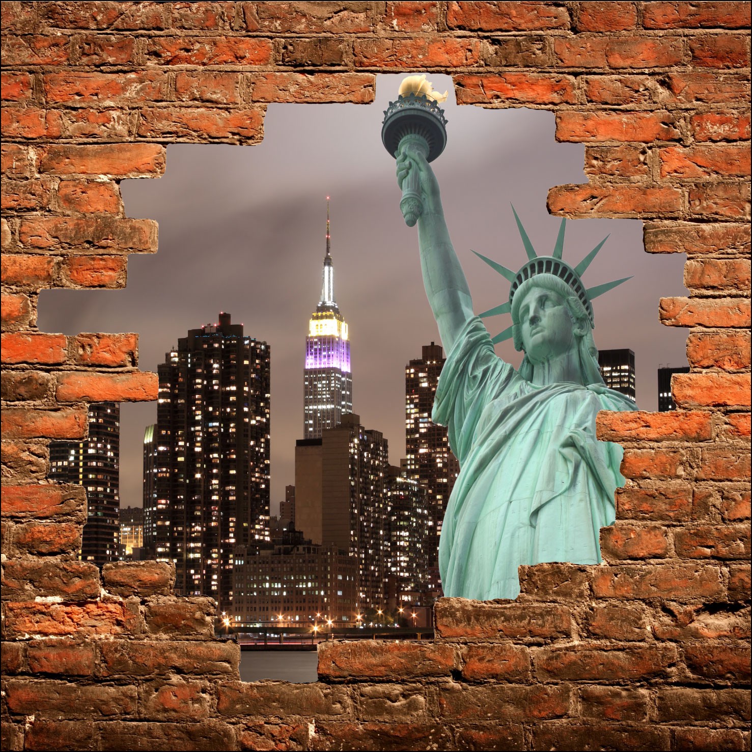 sticker mural la taille de la vignette mur ou de porte: 62x45cm décoration murale Giant Statue de la Liberté à New York Papier aspect 3D Monocrome stickers muraux