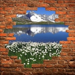 Sticker mural trompe l'oeil paysage montagne