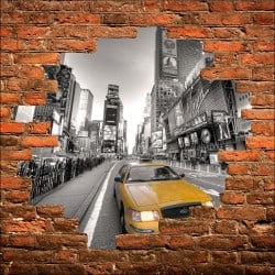 Sticker mural trompe l'oeil New York taxi