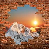 Sticker mural trompe l'oeil Les Alpes coucher de soleil