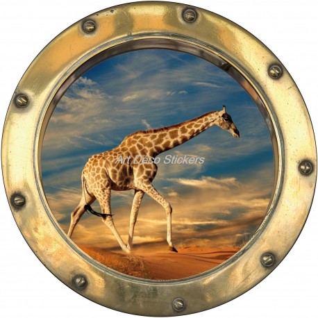 Sticker hublot trompe l'oeil Girafe