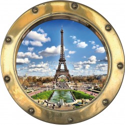 Sticker hublot trompe l'oeil déco Paris Tour Eiffel