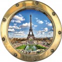 Sticker hublot trompe l'oeil déco Paris Tour Eiffel