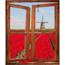 Sticker mural Fenêtre trompe l'oeil déco Tulipe