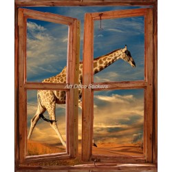 Sticker mural Fenêtre trompe l'oeil déco Girafe