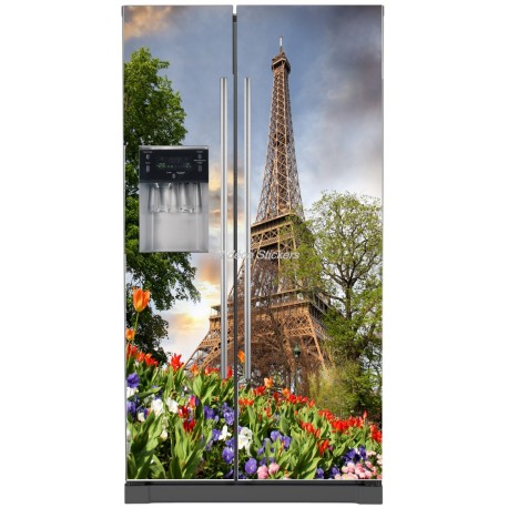 Sticker frigo américain électroménager déco cuisine Tour Eiffel