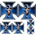 6 stickers autocollants Croix de Malte Skull