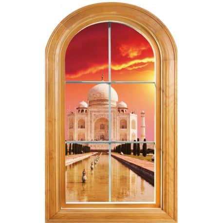 Sticker Fenêtre vouté trompe l'oeil déco Taj Mahal