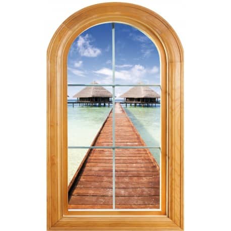 Sticker Fenêtre vouté trompe l'oeil déco "Les Maldives"