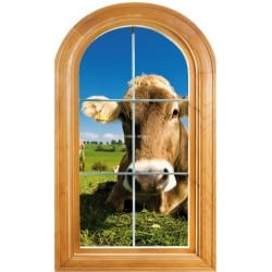 Sticker Fenêtre trompe l'oeil déco Vache