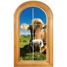 Sticker Fenêtre trompe l'oeil déco Vache