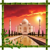 Sticker mural trompe l'oeil déco bambous Taj Mahal