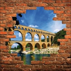 Sticker mural trompe l'oeil mur de pierre pont du Gard 